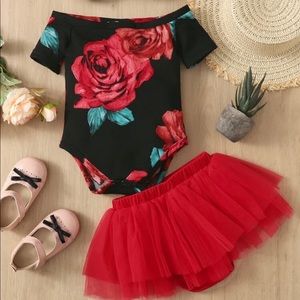 Baby Floral off shoulder onesie.